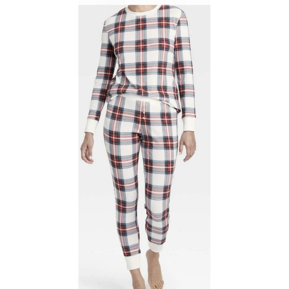 New $25 Stars Above Tartan Plaid Thermal Pajama‎ 2 Pc. Set Size XXL